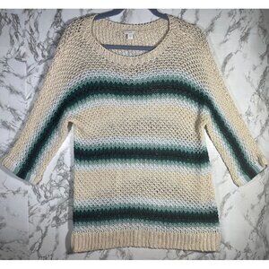 J. Jill Womens Open Knit Striped Sweater Top Small Linen/Cotton